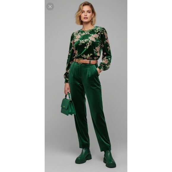 JOA Just One Answer Burn Out Velvet Blouse Top Emerald Floral Women's Size S - Picture 4 of 15